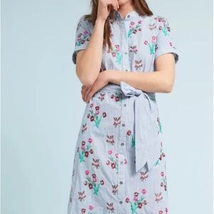 Anthropologie Maeve Embroidered Blue Dress